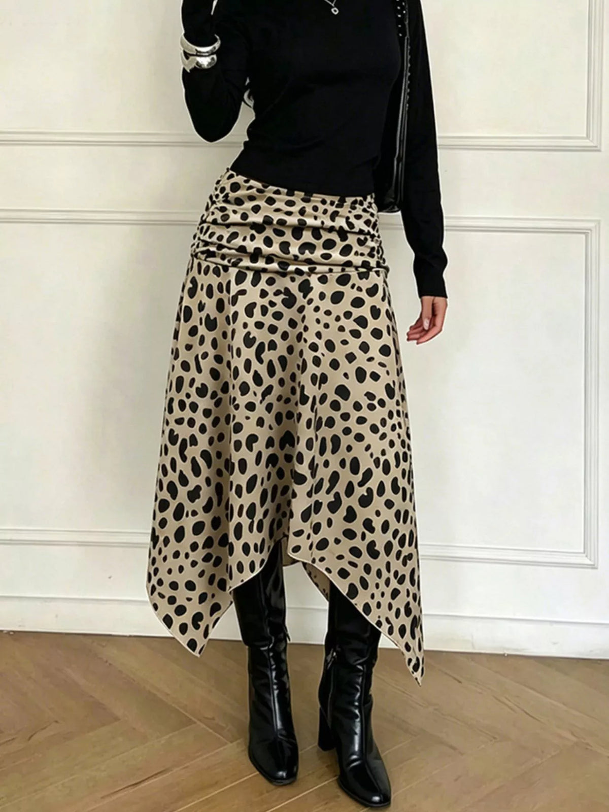 Trendsi Leopard Print Asymmetrical Hem Midi Skirt -
