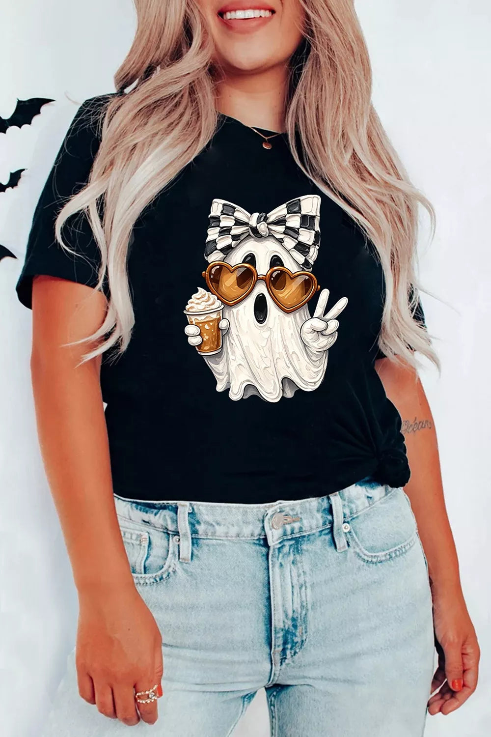 Trendsi Full Size Halloween Ghost Graphic Short Sleeve T-Shirt Plus Size -
