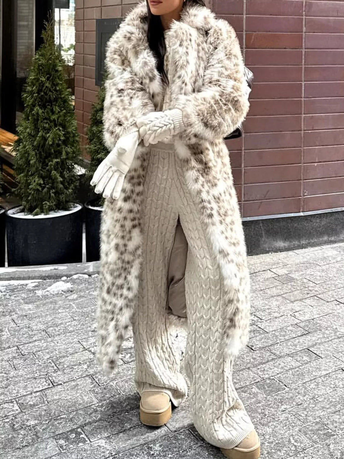 Faux Fur Leopard Longline Coat in multicolor
