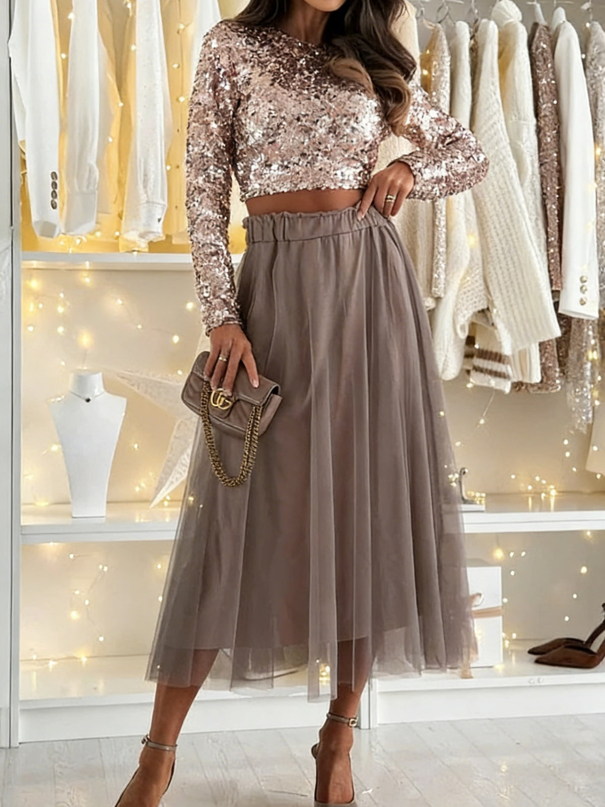 Trendsi Tulle A-Line Midi Skirt -