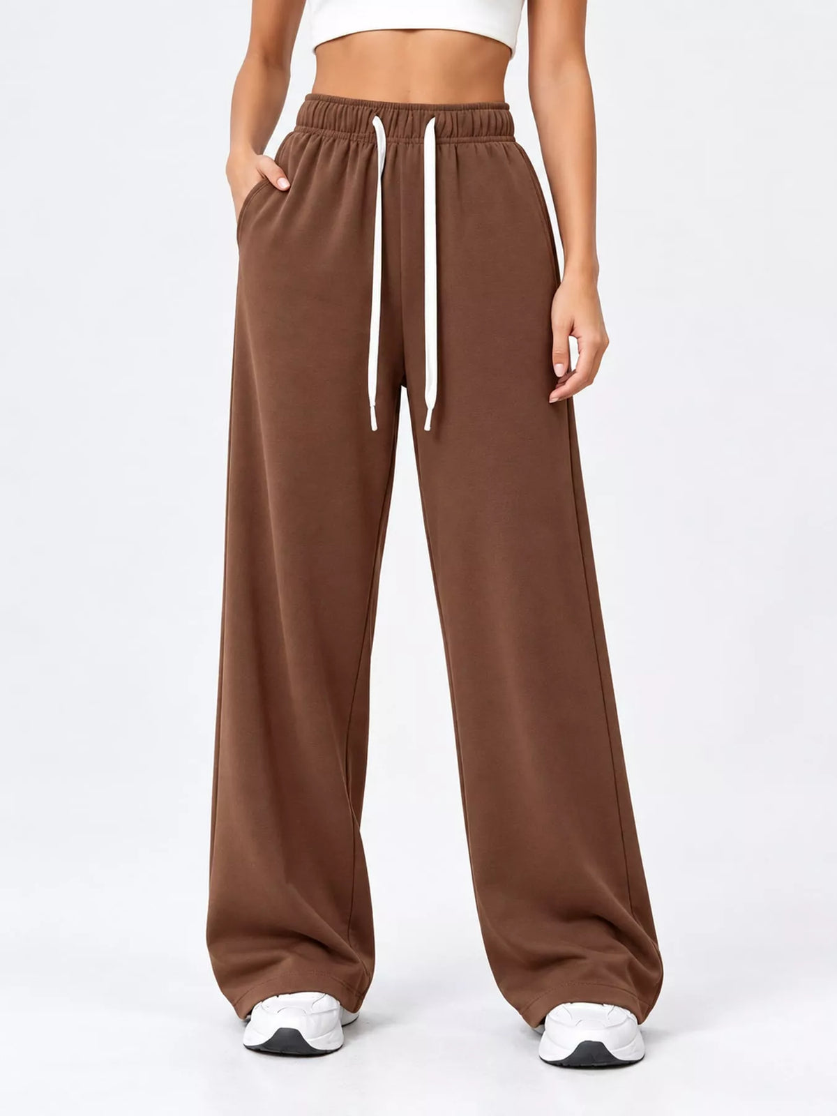 Brown wide-leg drawstring pants