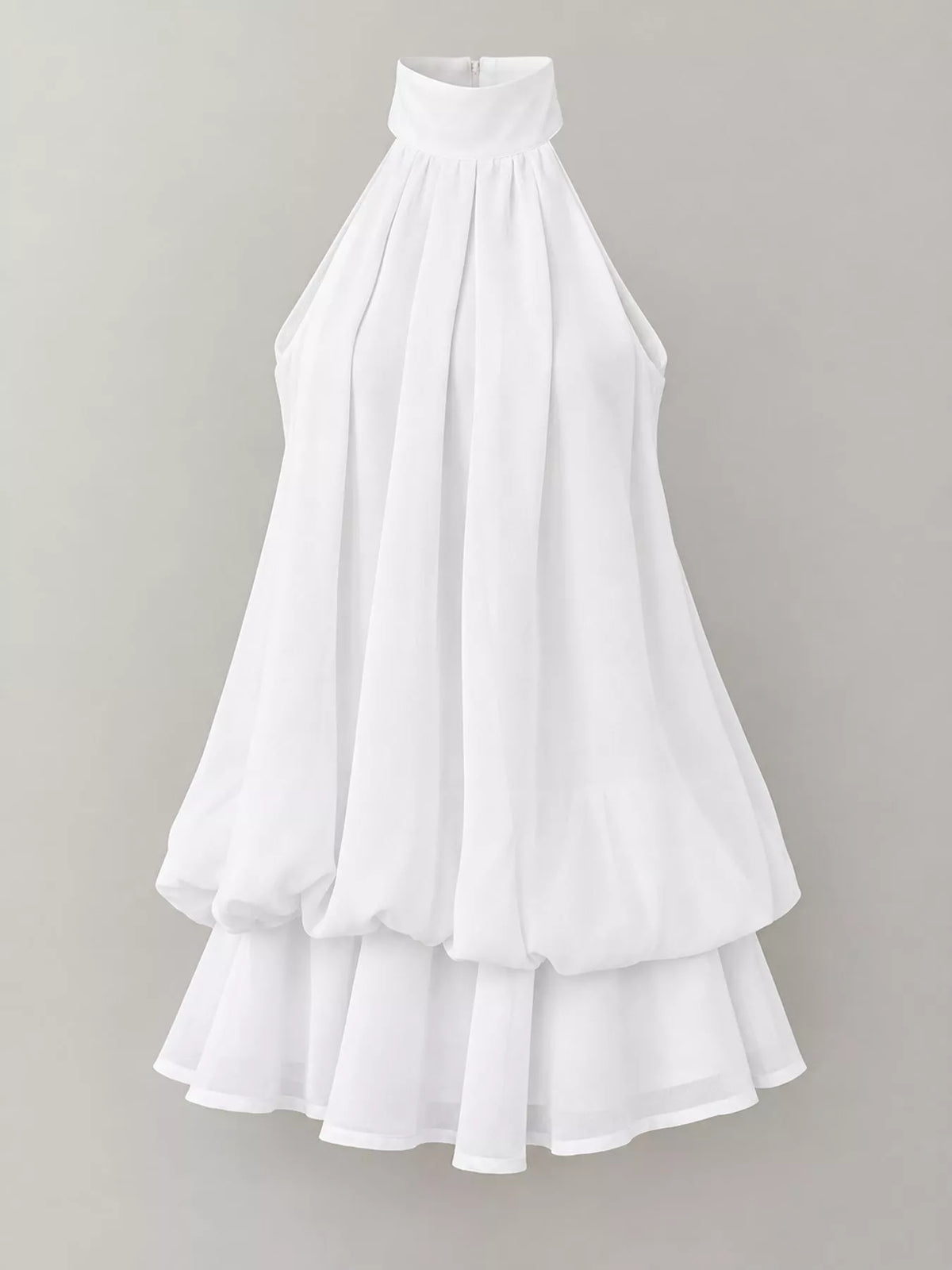 White halter neck layered mini dress, front product view