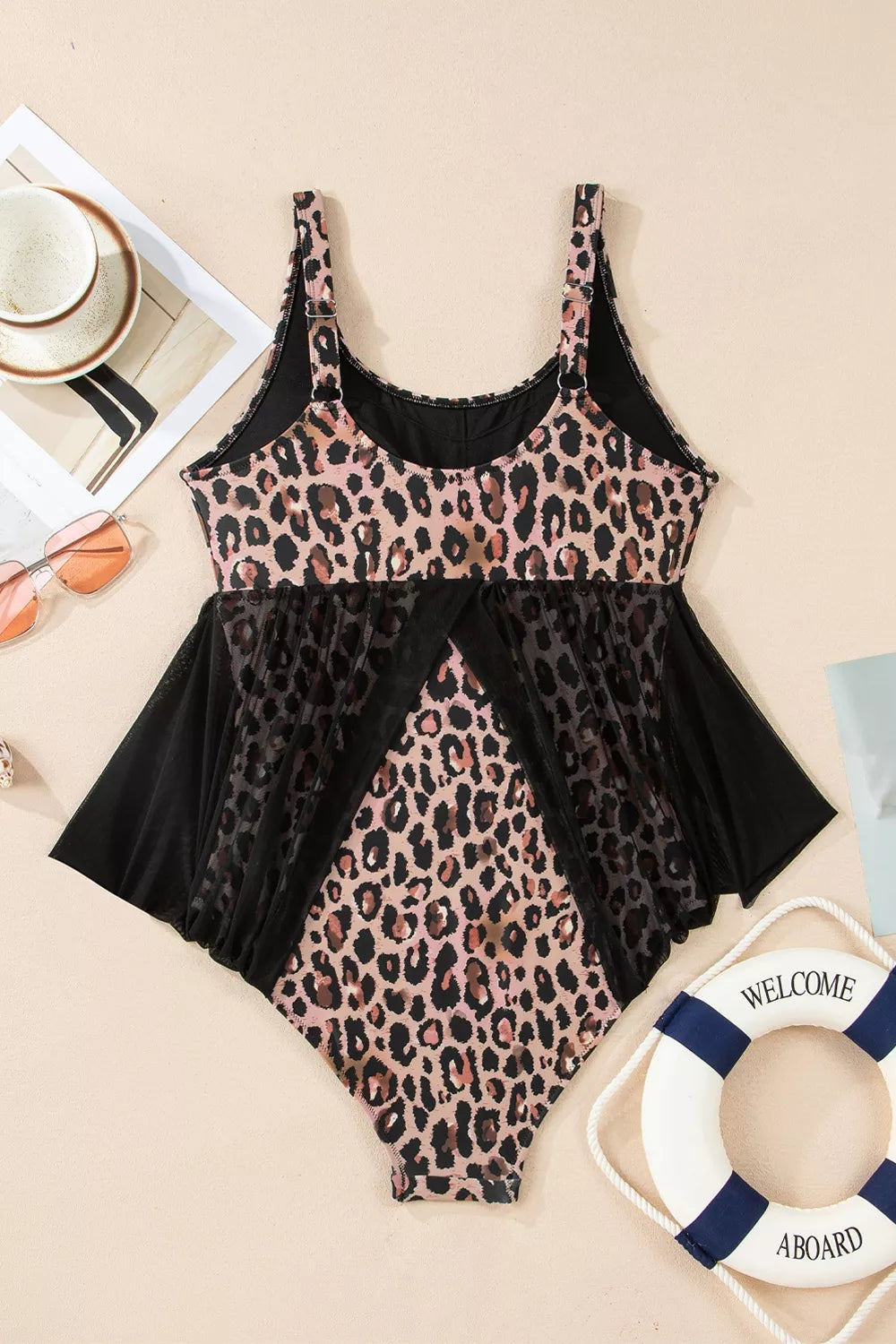 Trendsi Mesh Patchwork V Neck Half Sleeve Bodycon One Piece Swimwear -
