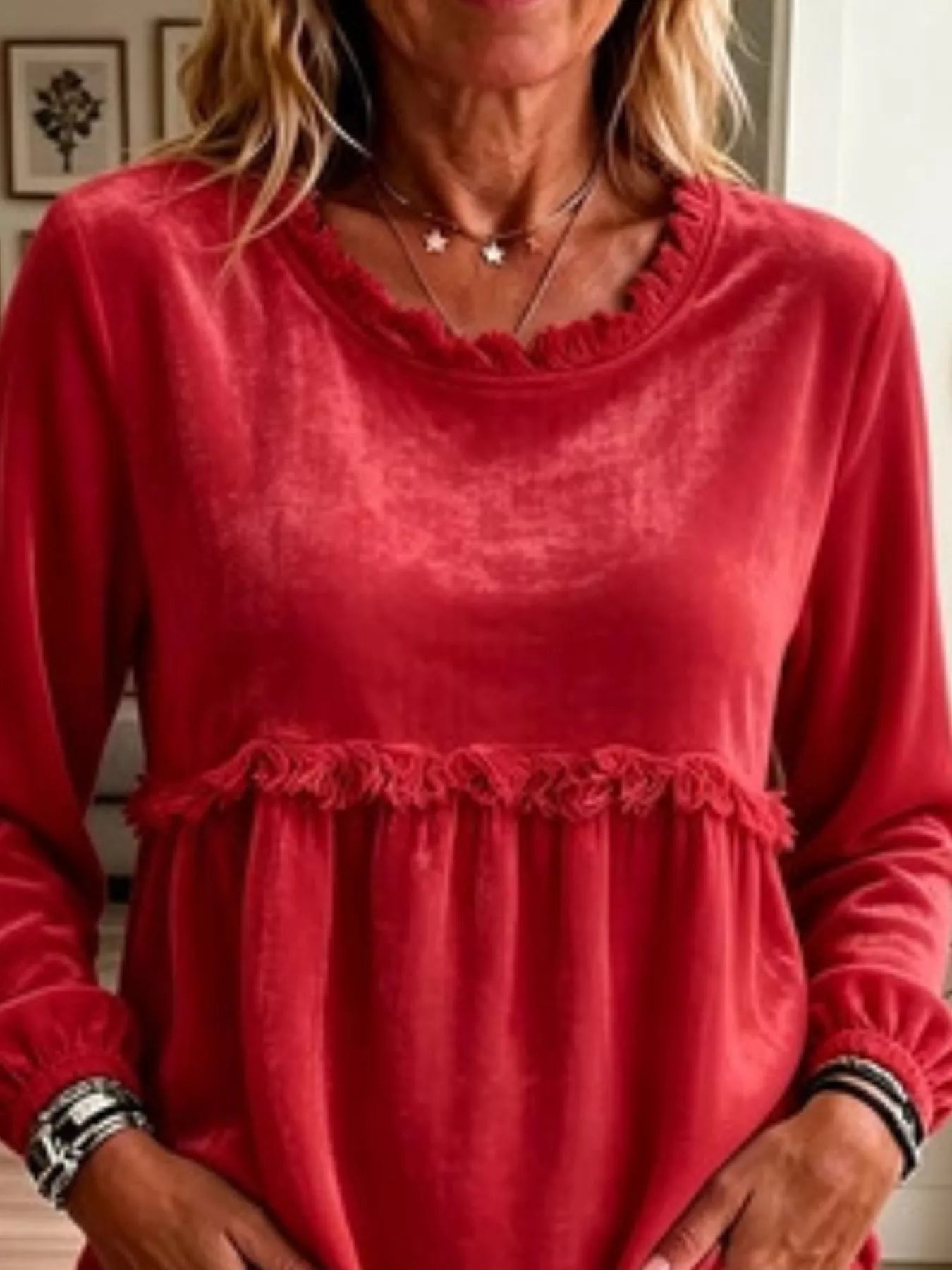 Trendsi Fringed Hem Long Sleeve T-Shirt -