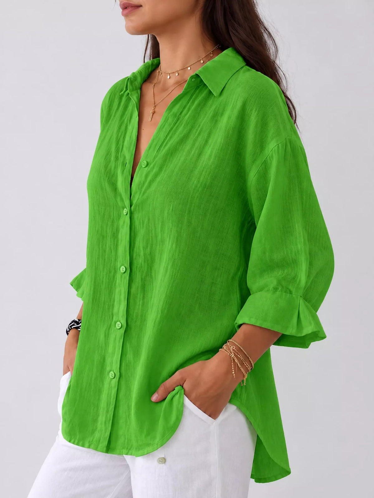 Green loose fit tie back shirt
