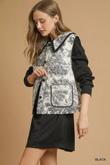Trendsi Umgee Toile Quilted Vest with Ruffle Collar -