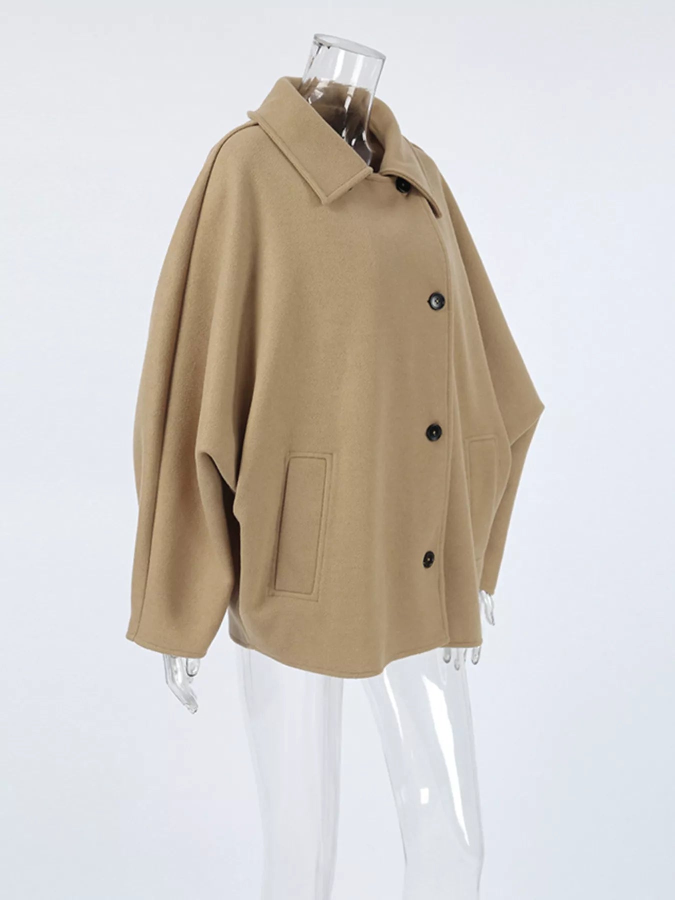 Trendsi Oversized Lapel Collar Button-Down Coat -