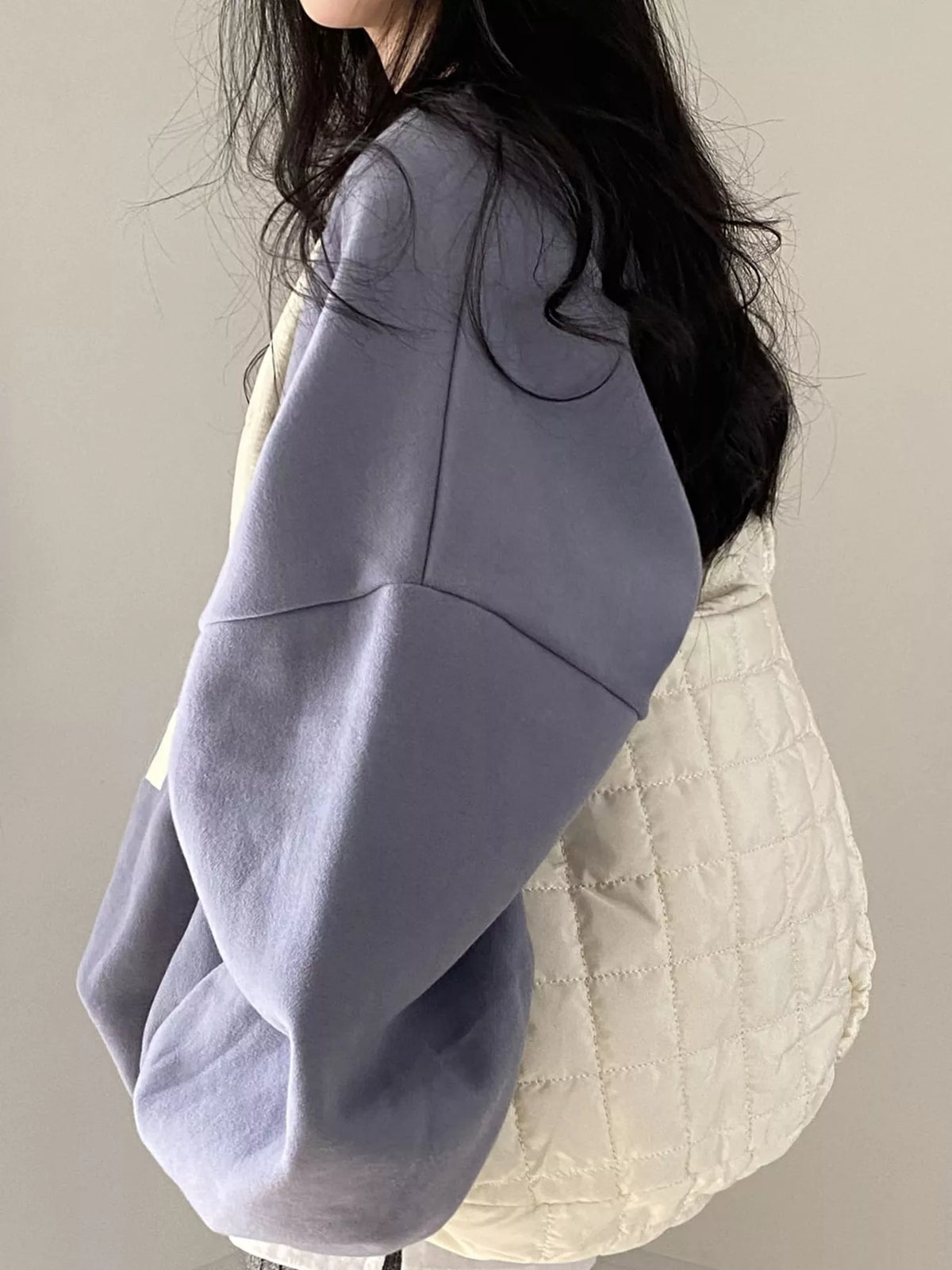 Women's Half-Zip Letter Graphic Sweatshirt in purple — side view