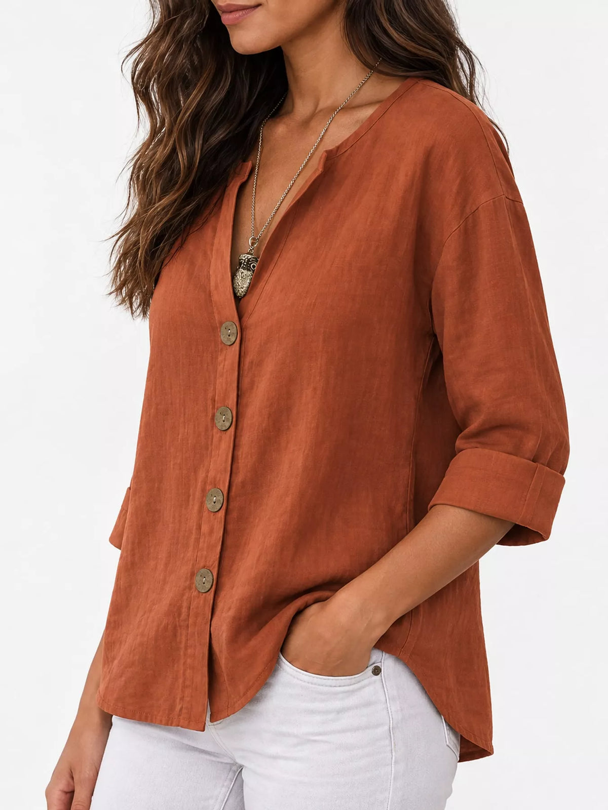 Notched-neck shirt, rust side