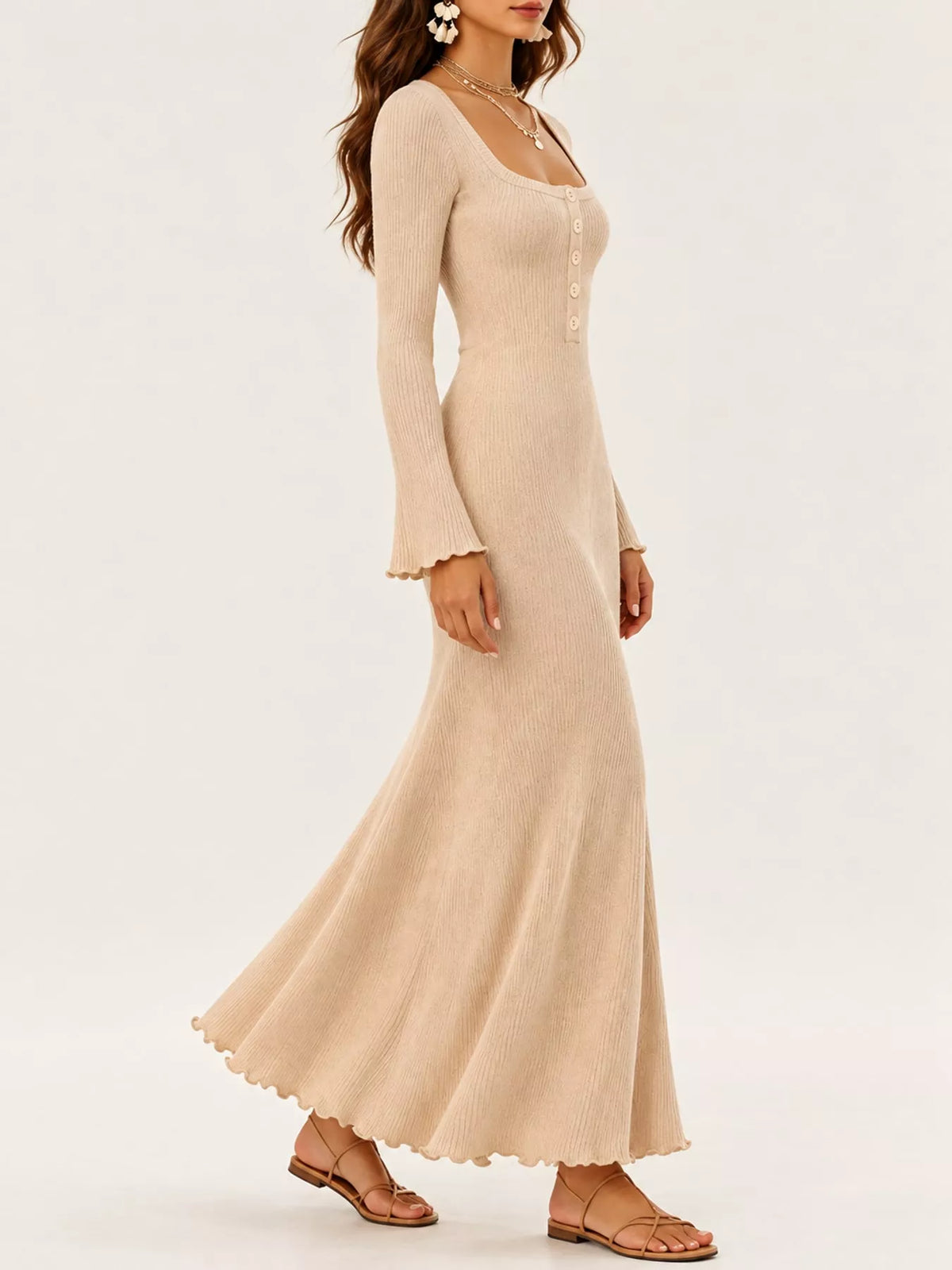 Ribbed maxi dress, beige side