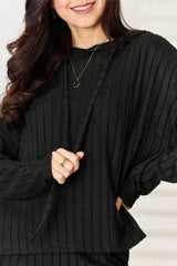 Trendsi Basic Bae Full Size Ribbed Drawstring Hooded Top and Straight Pants Set -