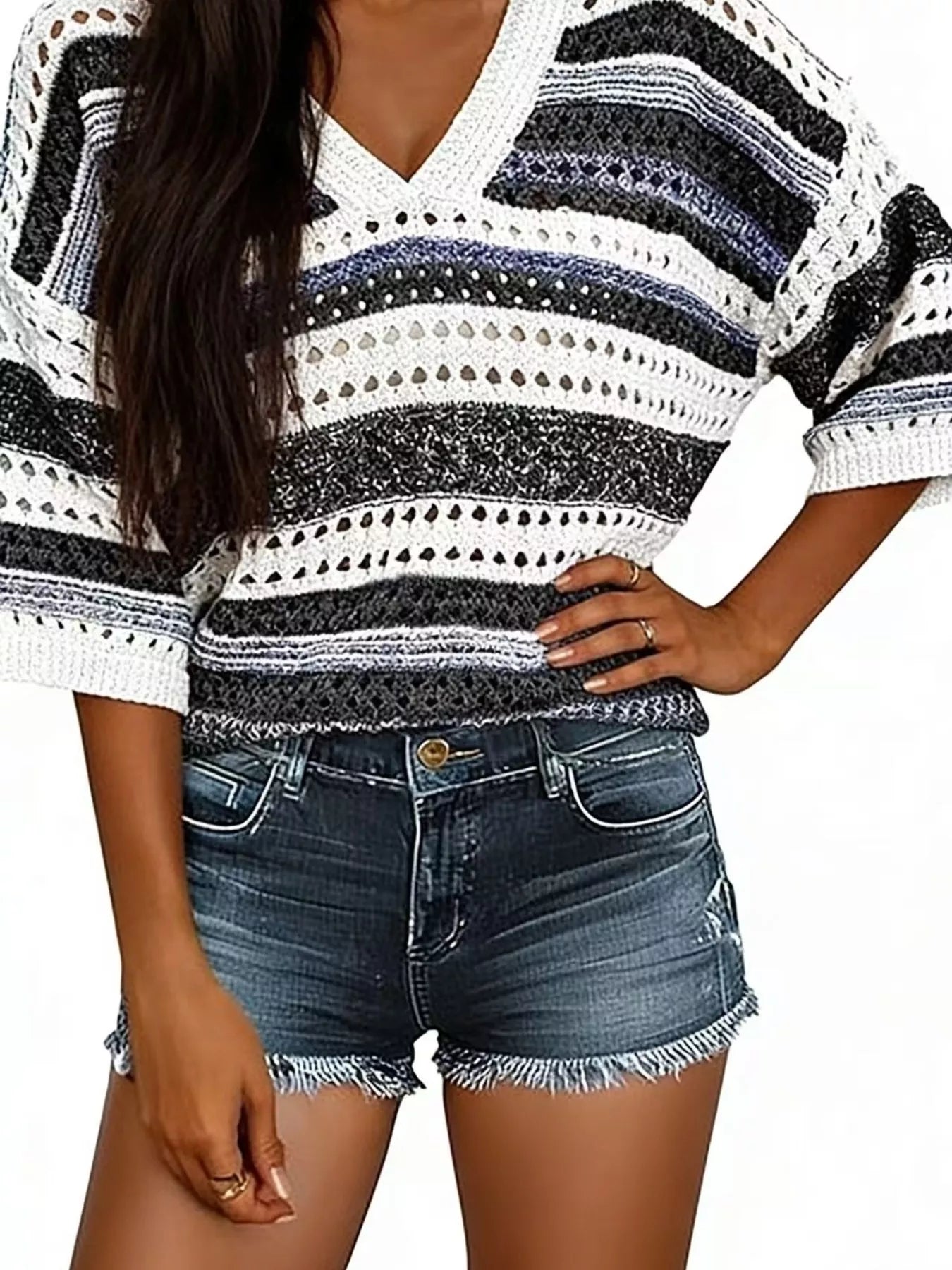 Trendsi Chic Striped Crochet Knit Top -