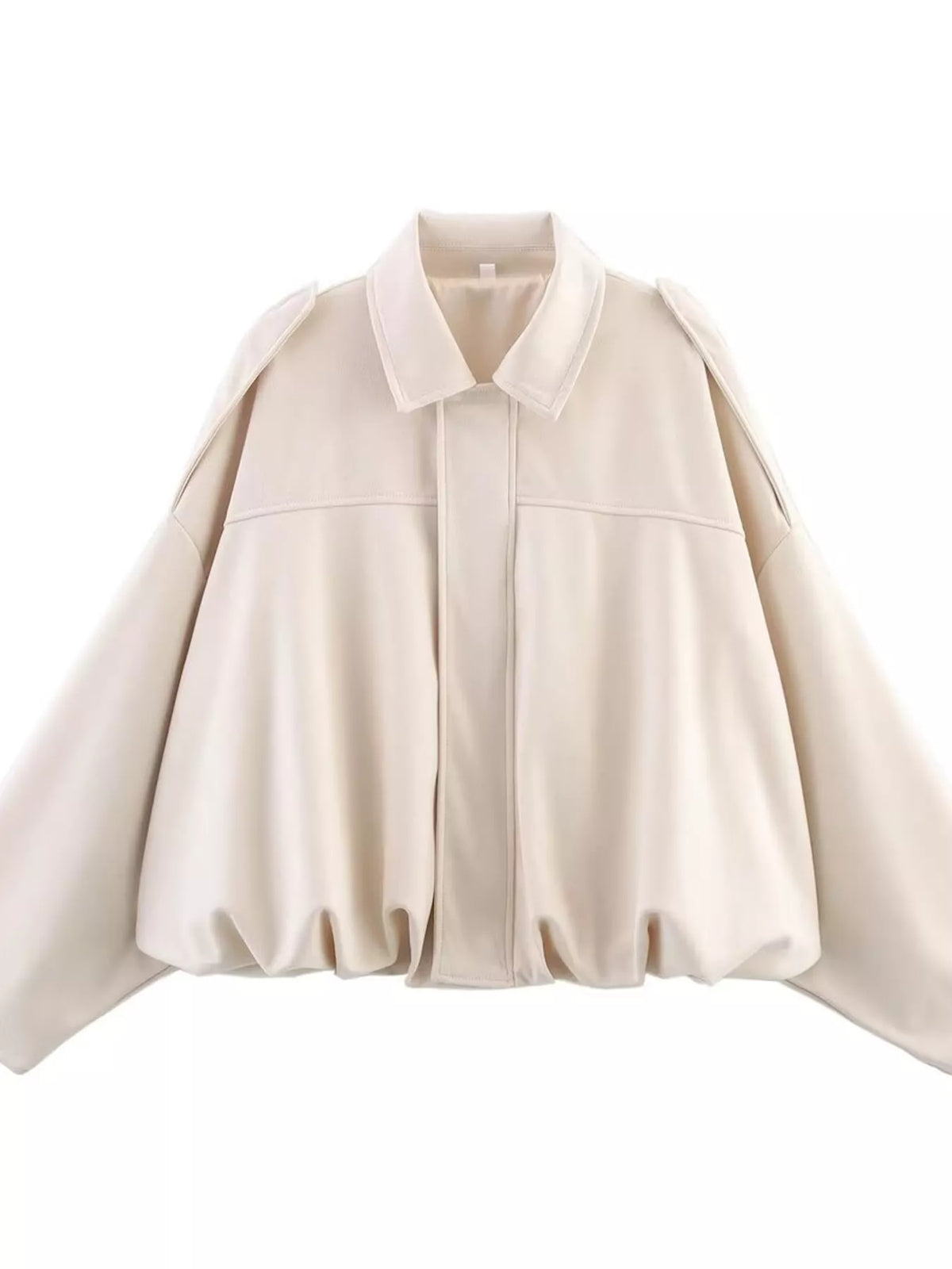 Cream elastic hem batwing sleeve jacket