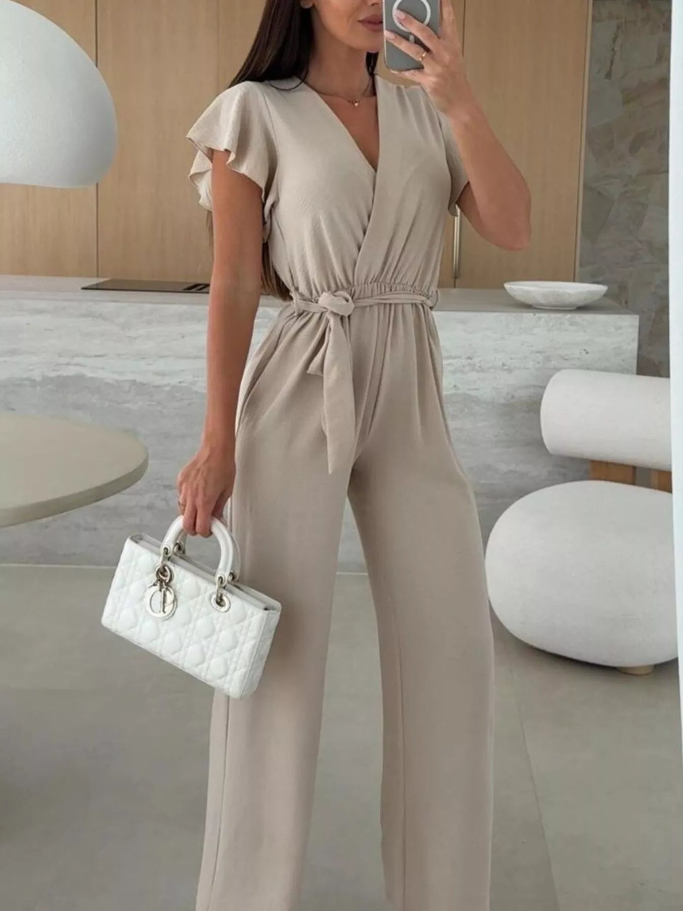 Trendsi Surplice Ruffle Sleeve Wide Leg Jumpsuit -