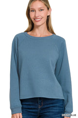 Trendsi Zenana Fleece Raglan Round-Neck Sweatshirt -