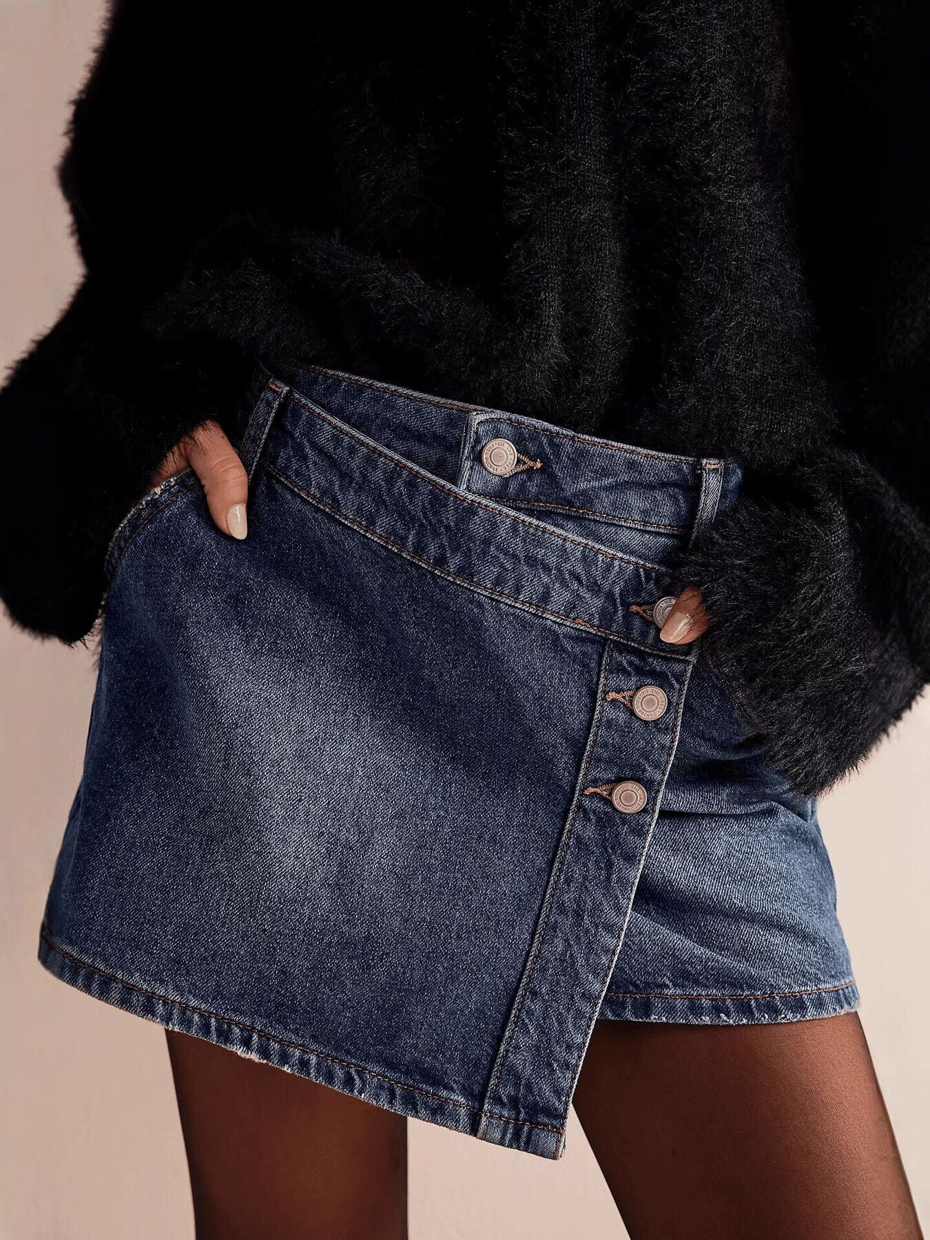 Trendsi Asymmetrical Button-Front Denim Skirt -
