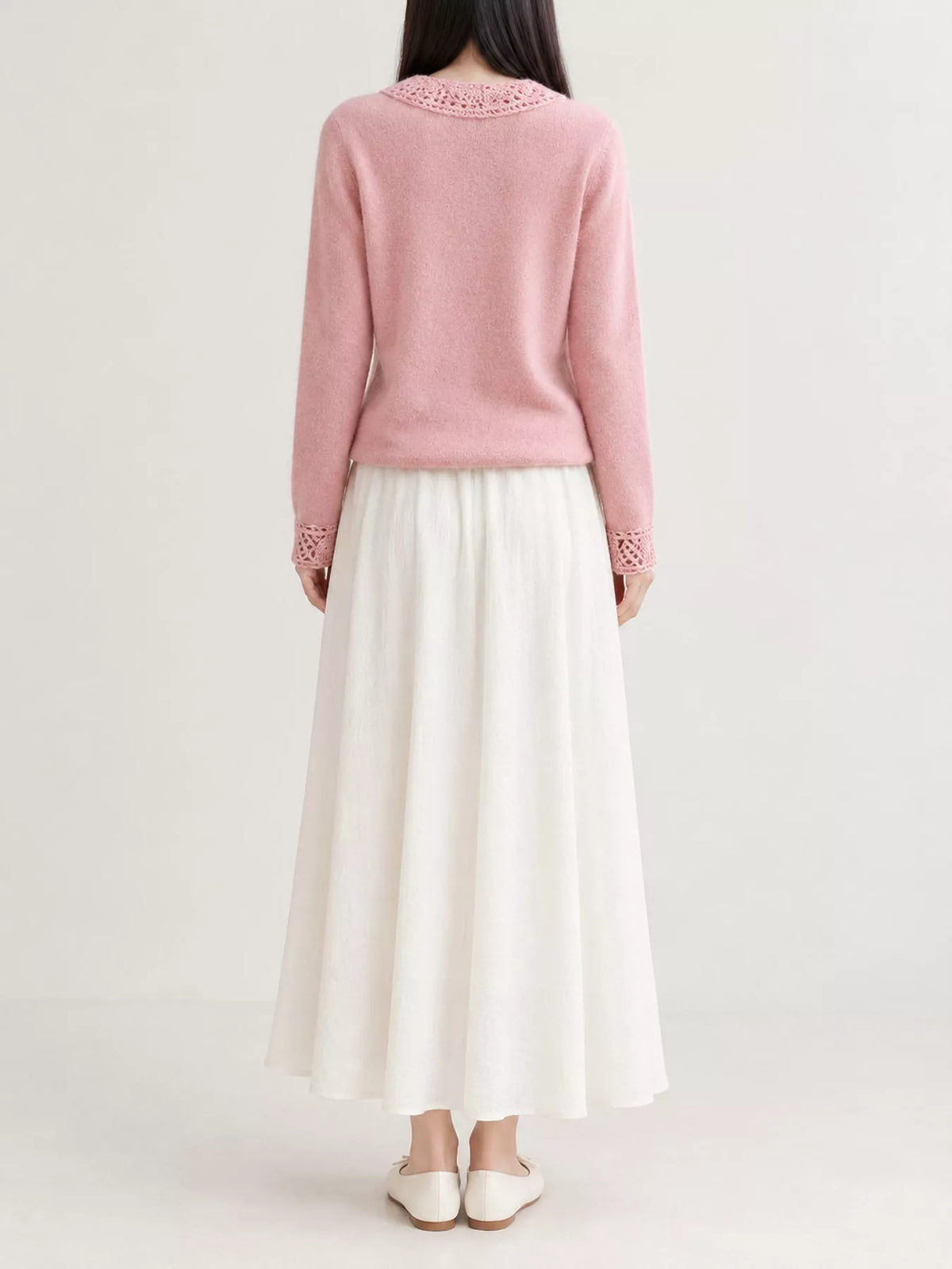 Lace-collar cardigan, pink back