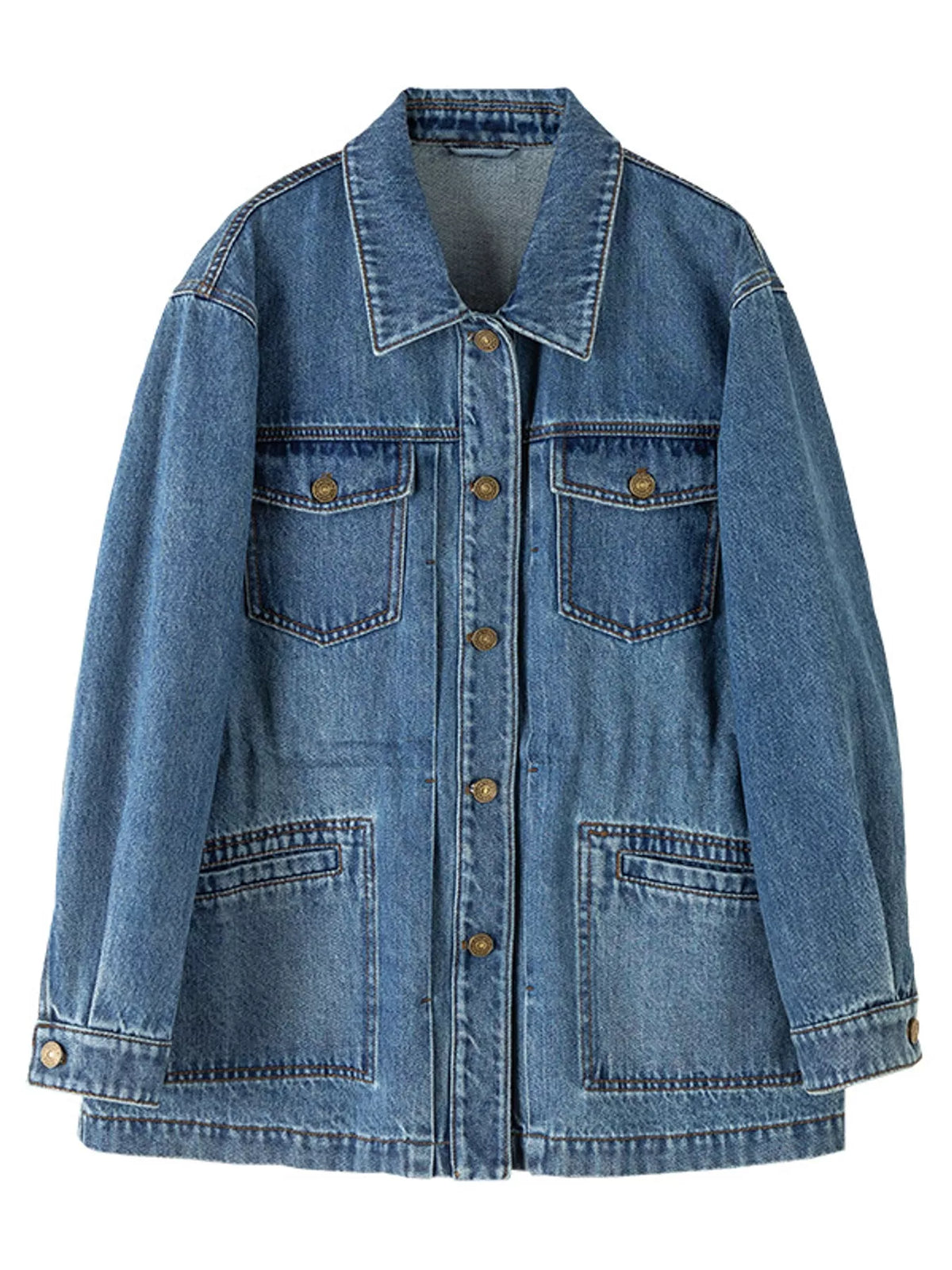 Blue button up long sleeve denim jacket