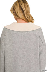 Trendsi Zenana Dual-look Collared V-neck Sweater -