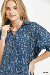 Trendsi Umgee Paisley Print Chambray Top - Clothing Tops