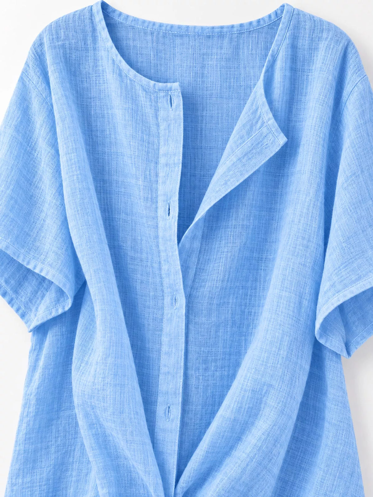 Linen-blend shirt, blue neckline detail