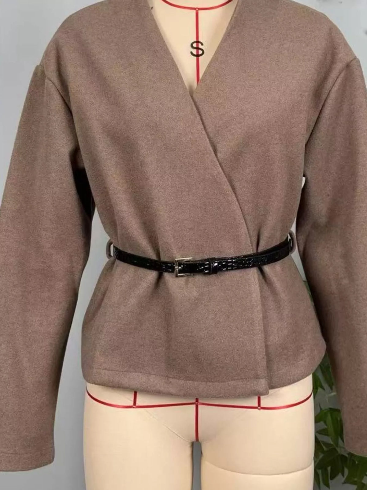 V-Neck Belted Wrap Jacket — garment front