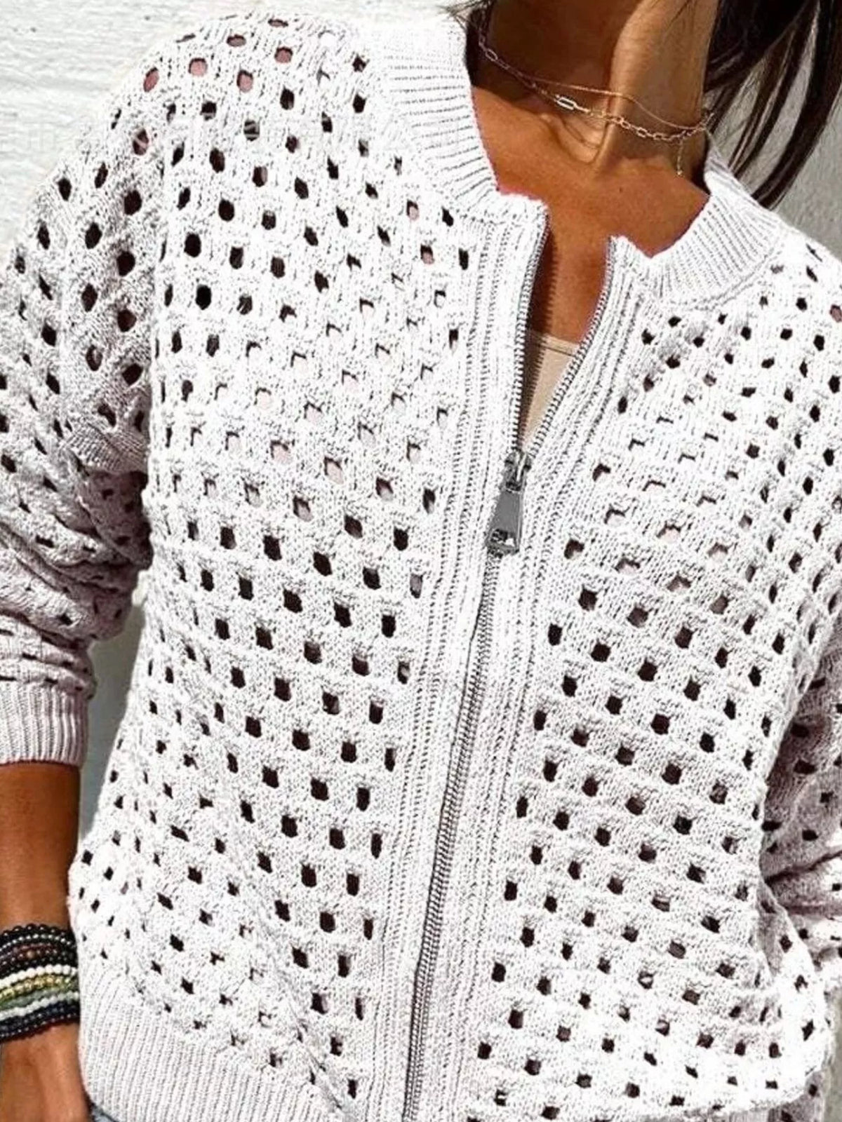Trendsi Full Size Crochet Knit Zip-Up Cardigan Plus Size -