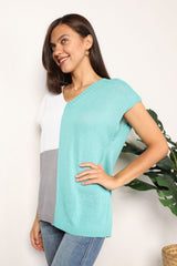 Trendsi Color Block V-Neck Knit Top - Shirts