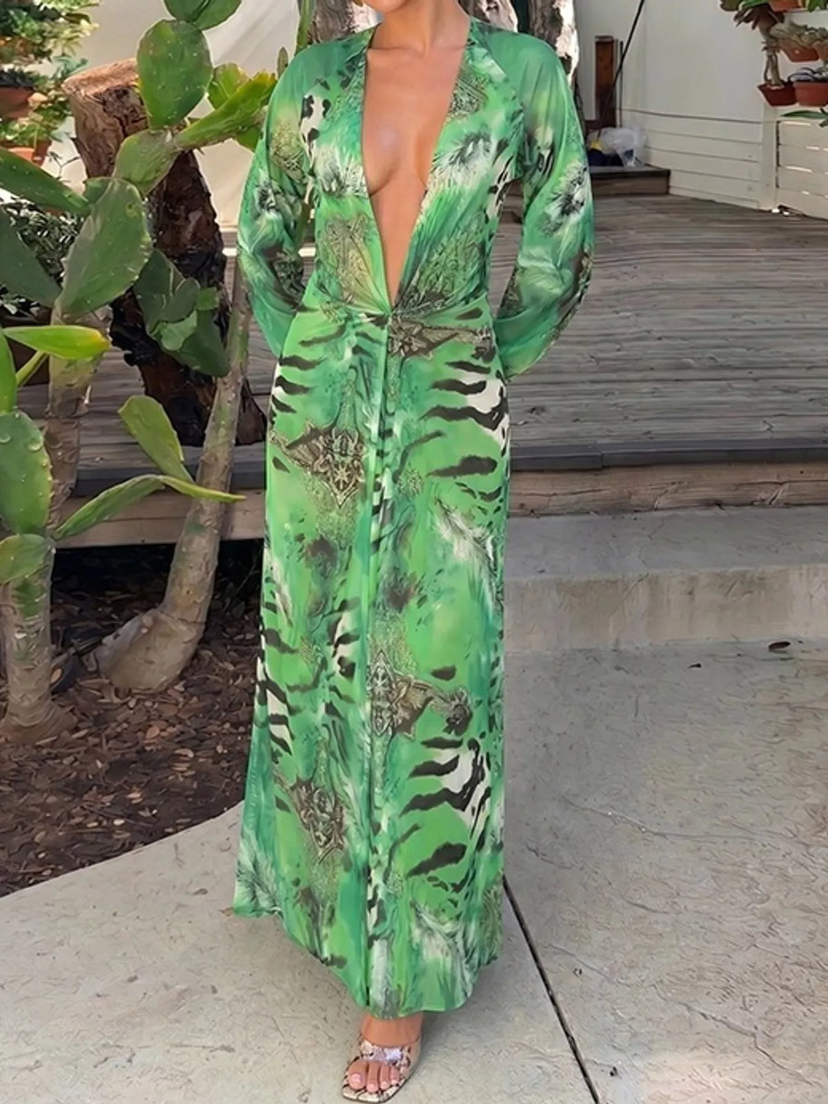 Printed maxi dress, green front