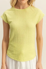 Trendsi HYFVE Textured Round Neck Cap Sleeve Knit Top -