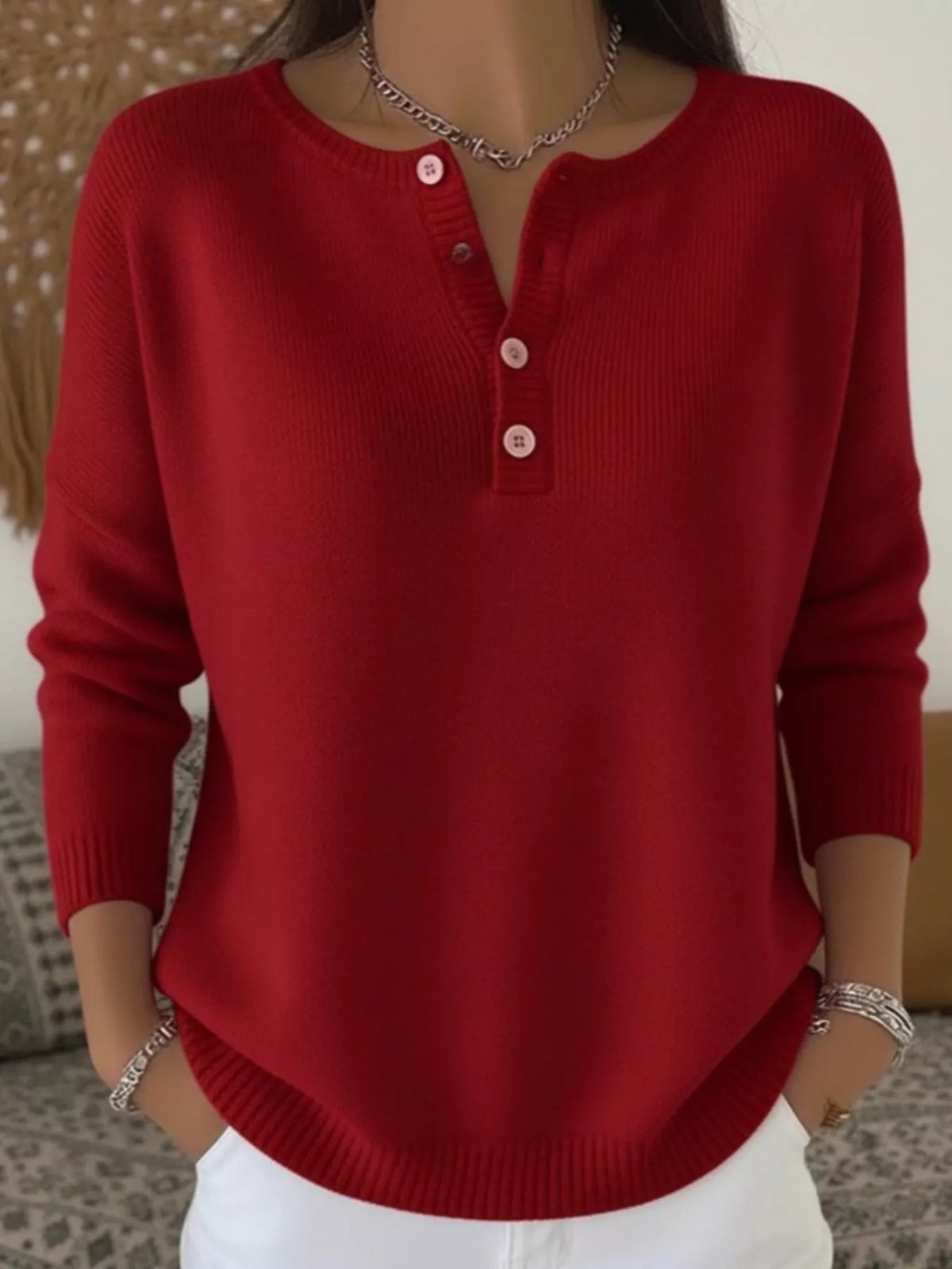 Trendsi Full Size Button Detail Ribbed Knit Sweater Plus Size -