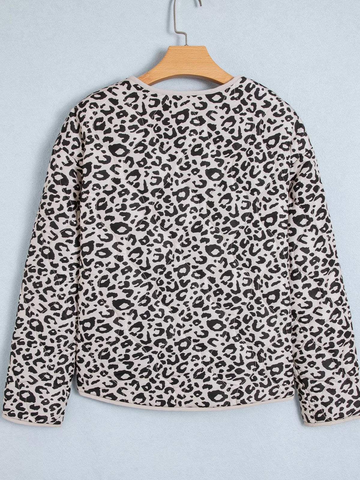 Black and white leopard leopard print long sleeve patch pocket jacket — back view