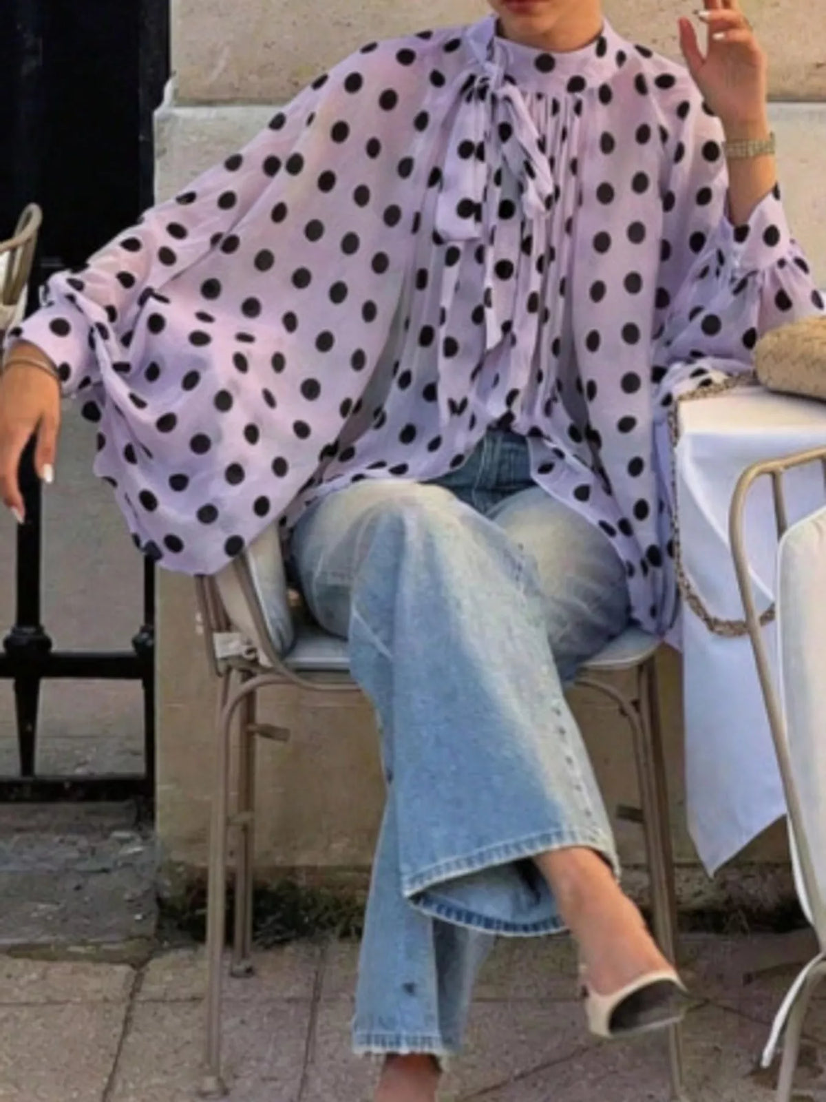 Light Purple polka dot long sleeve blouse