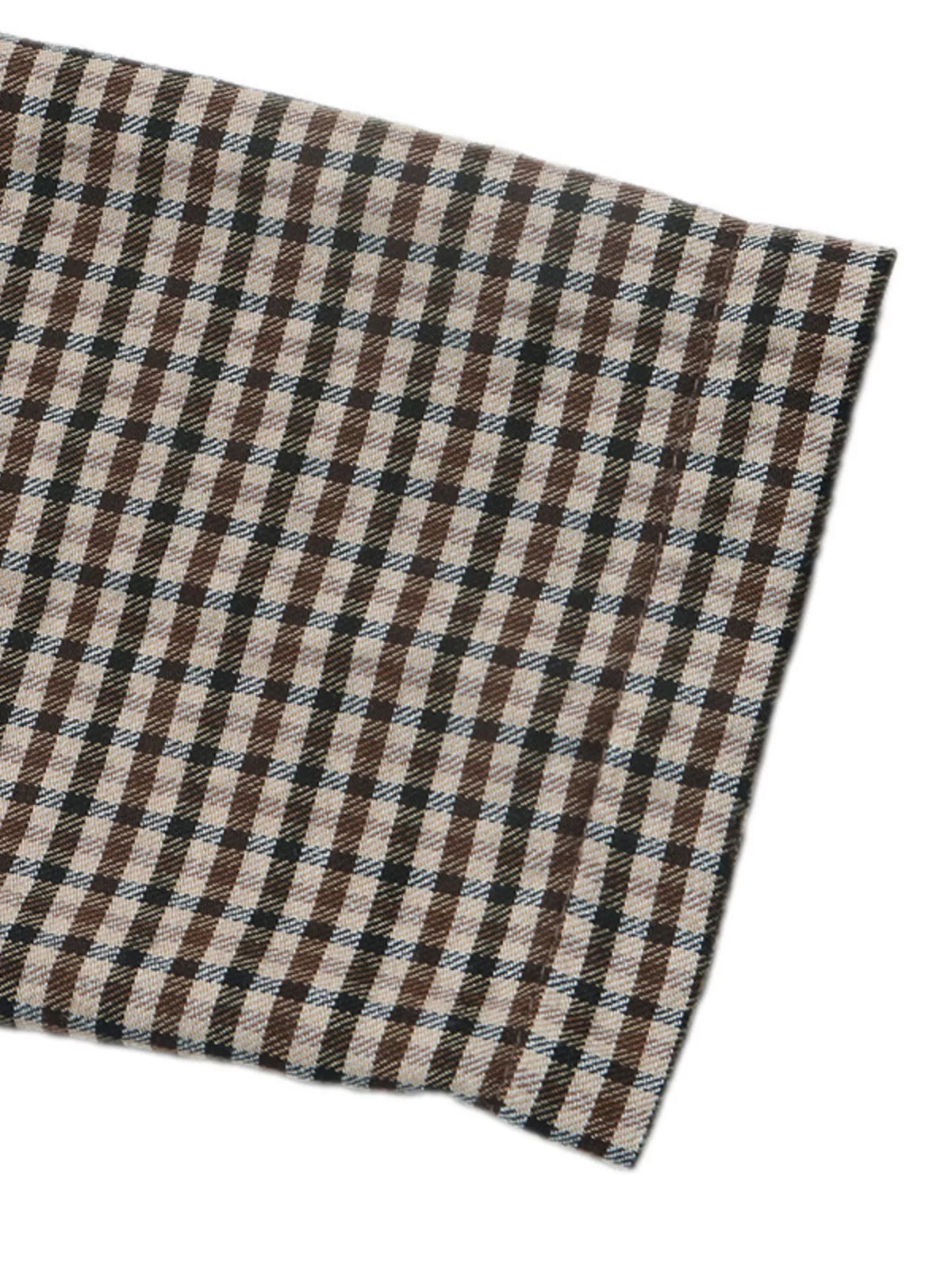 Brown plaid double-breasted blazer, cuff detail