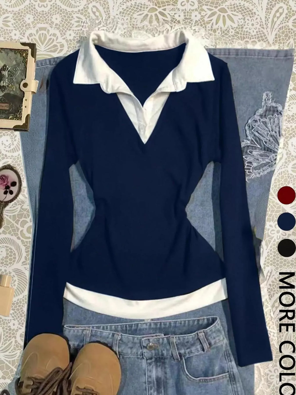 Collared long sleeve t-shirt, product view