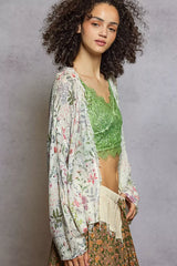 Trendsi POL Open Front Floral Cardigan with Center Open Fringe -