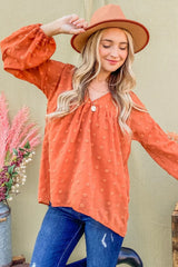 Trendsi And The Why Swiss Dot V Neck Balloon Sleeve Woven Blouse -