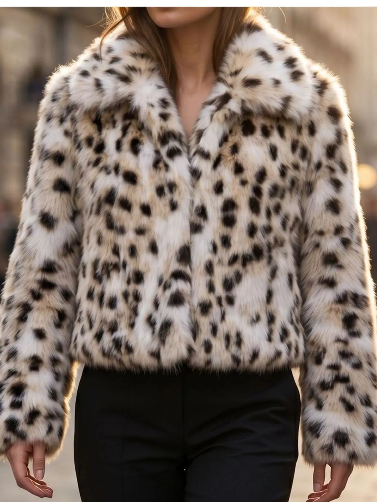 Collared long sleeve jacket, front view on model