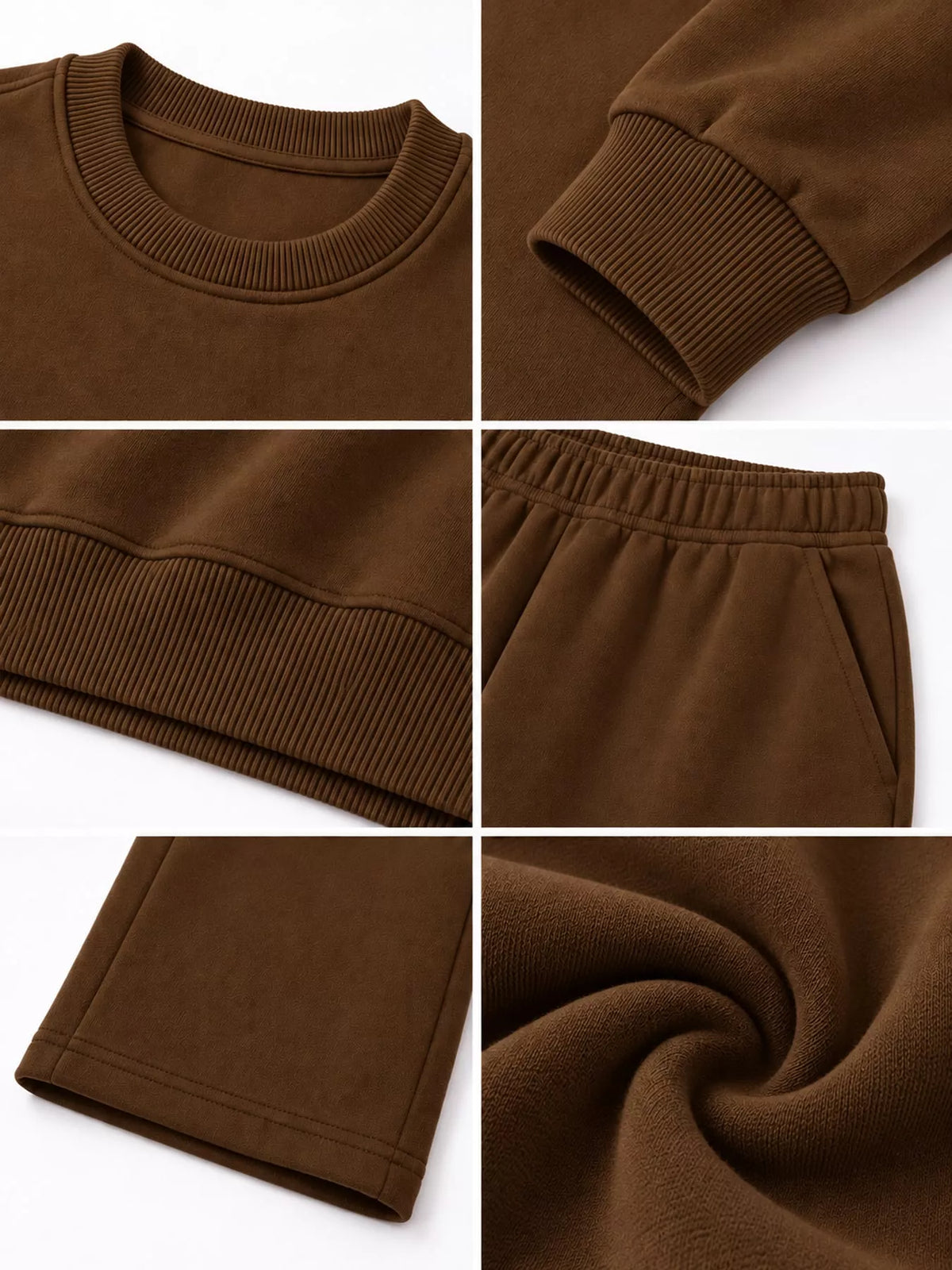 Crewneck Drop Shoulder Sweatshirt and Wide-Leg Pants Set — construction details
