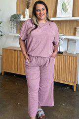 Trendsi Double Take Full Size Texture Short Sleeve Top and Pants Set -