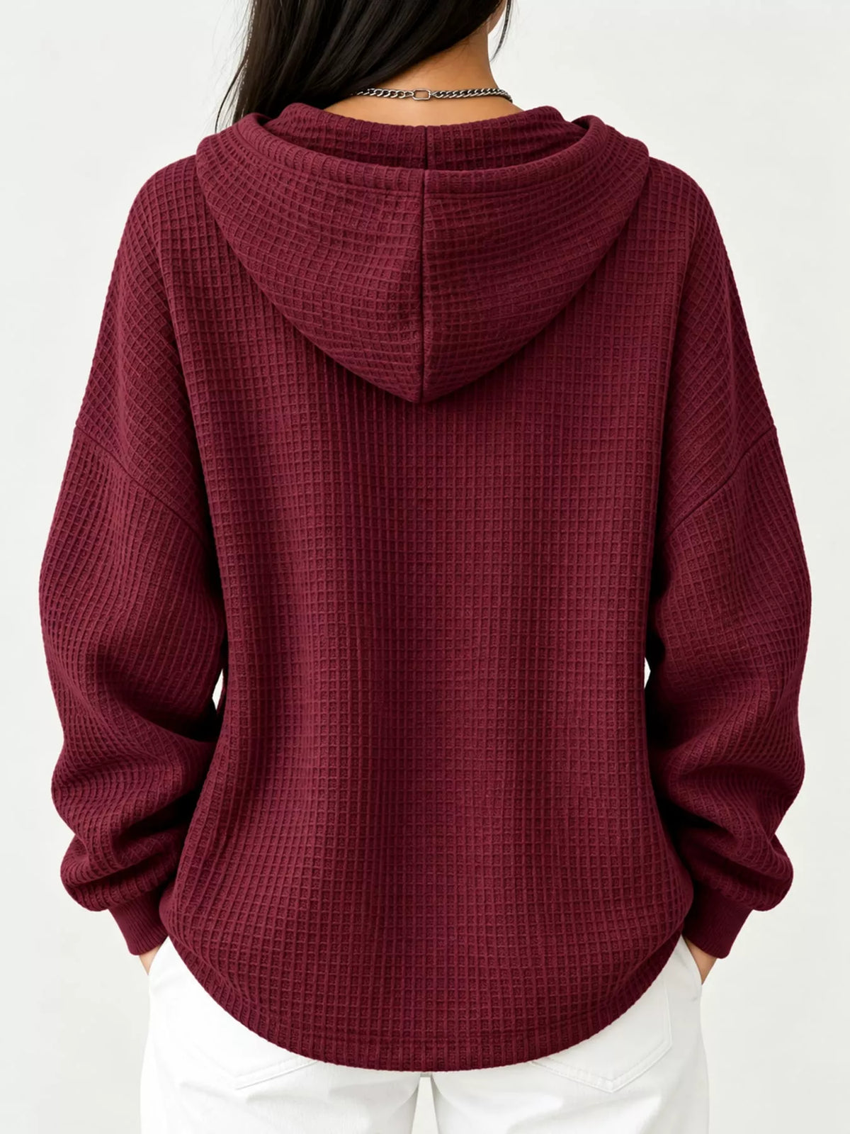 Waffle-knit hoodie, burgundy back
