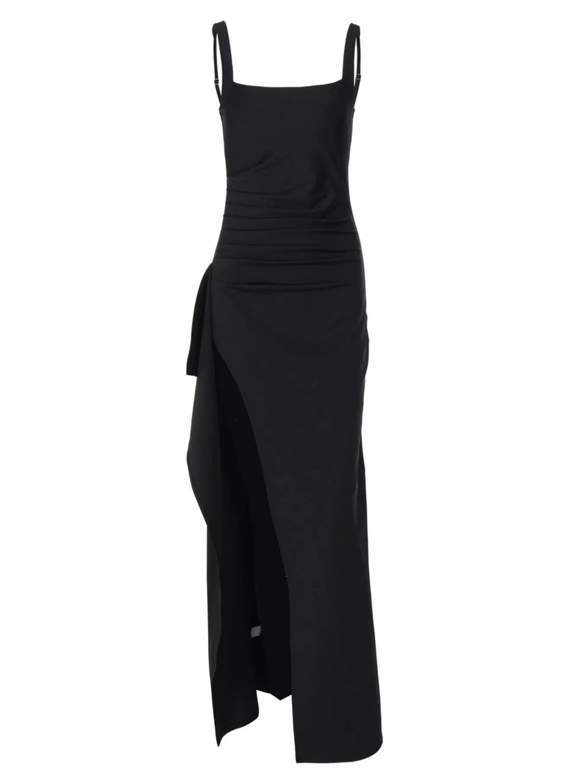 Black slit square neck maxi dress