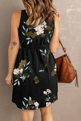 Trendsi Double Take Printed Sleeveless Front Button Ruched Waist Side Slit Casual Magic Dress with Pockets -