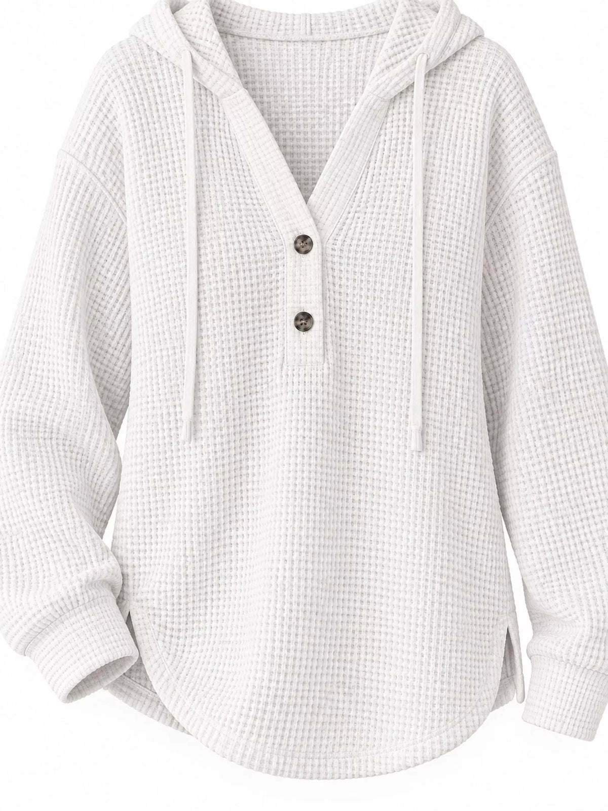 White waffle knit button-detail hoodie, product view