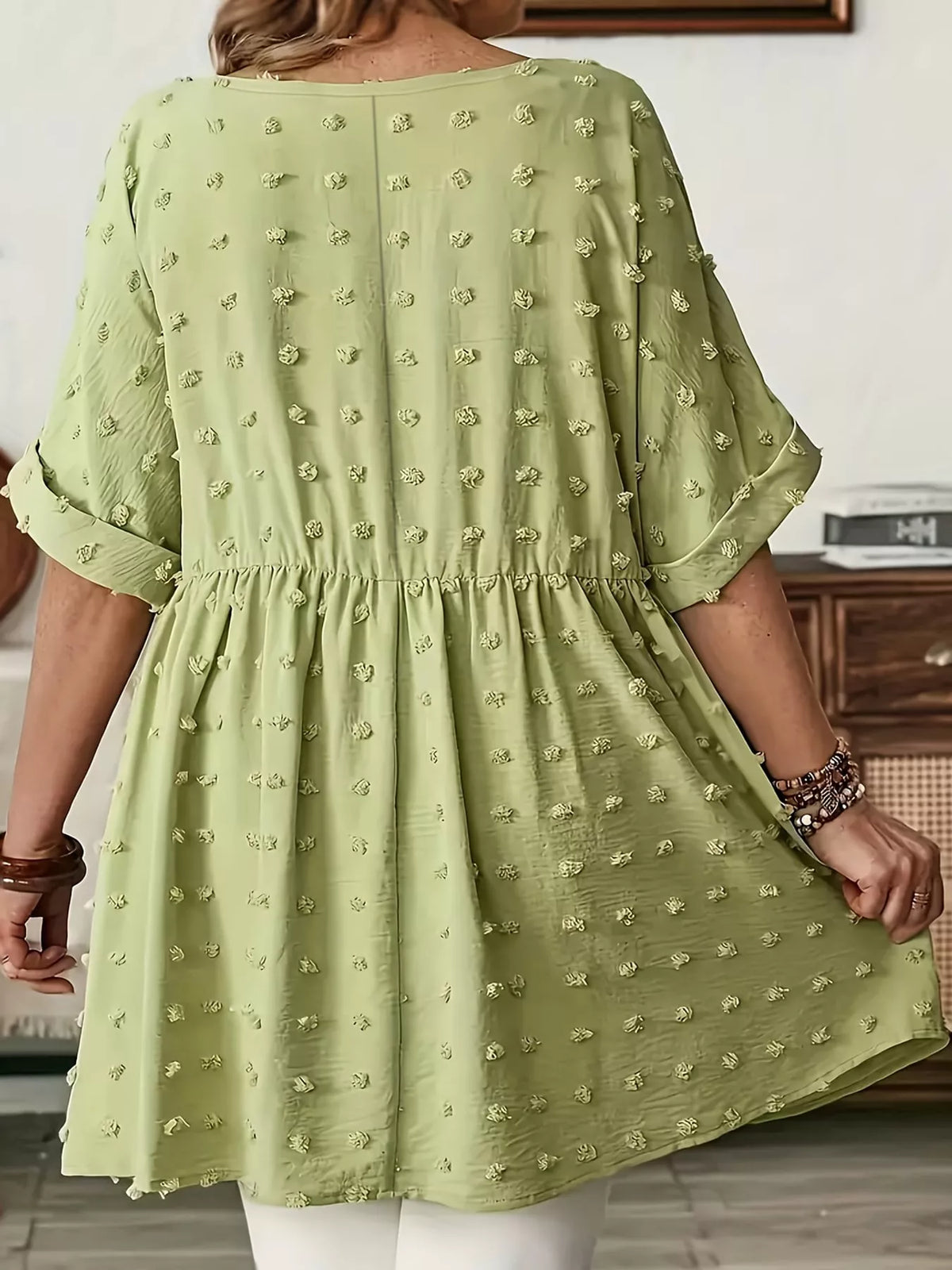 Swiss-dot blouse, light green back