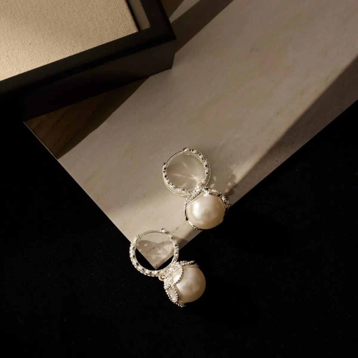 Trendsi Pearl Hoop Earrings with Zircon Accents -