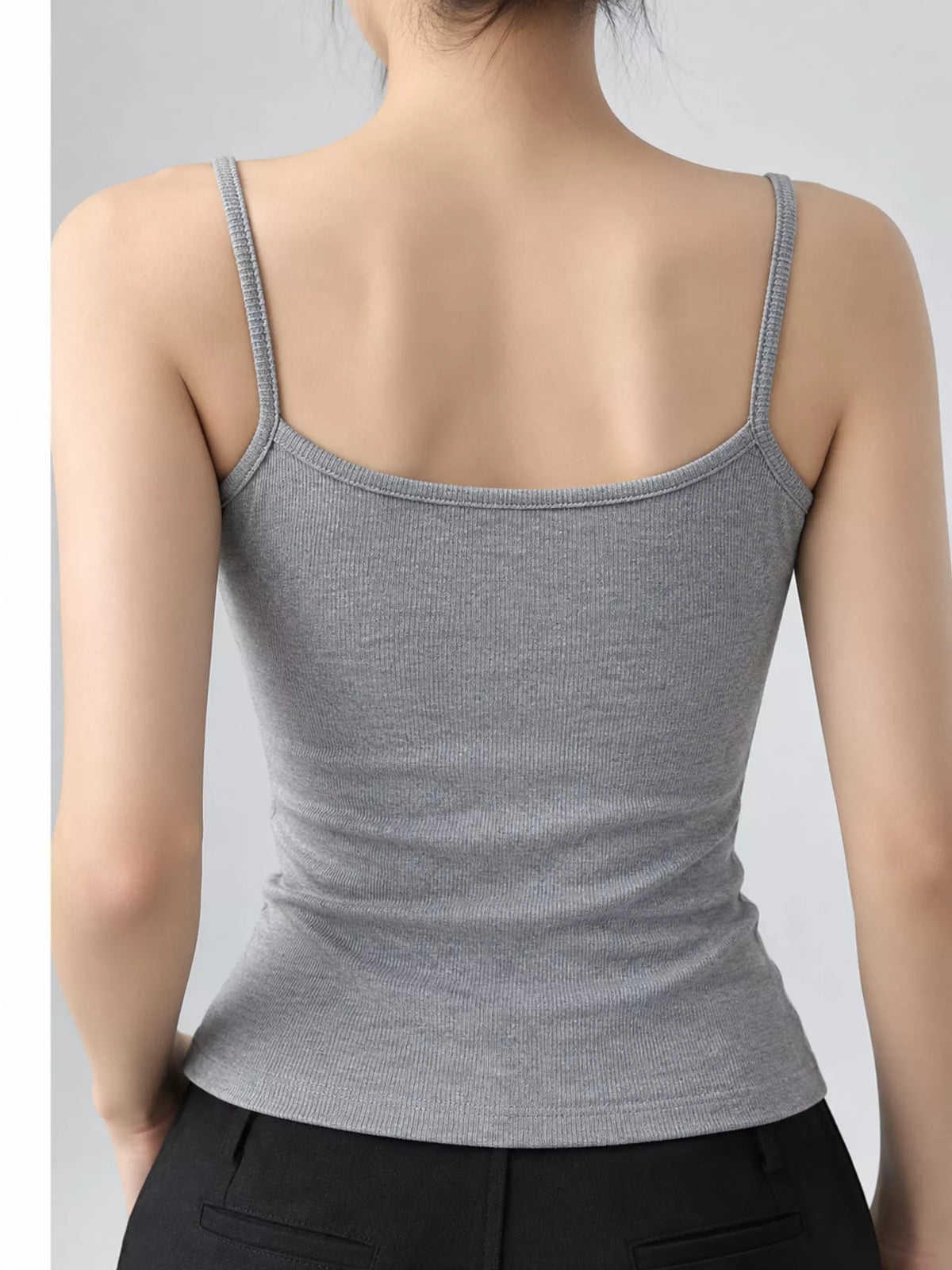 Slim-Fit Ribbed Square Neck Cami Top — back view