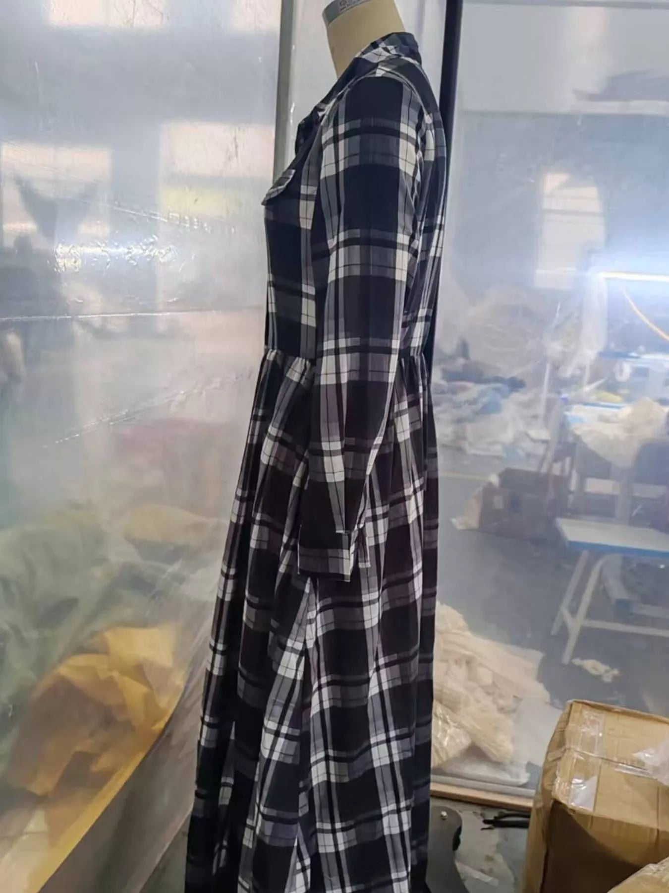 Trendsi Full Size Plaid Long Sleeve Shirt Maxi Dress Plus Size -