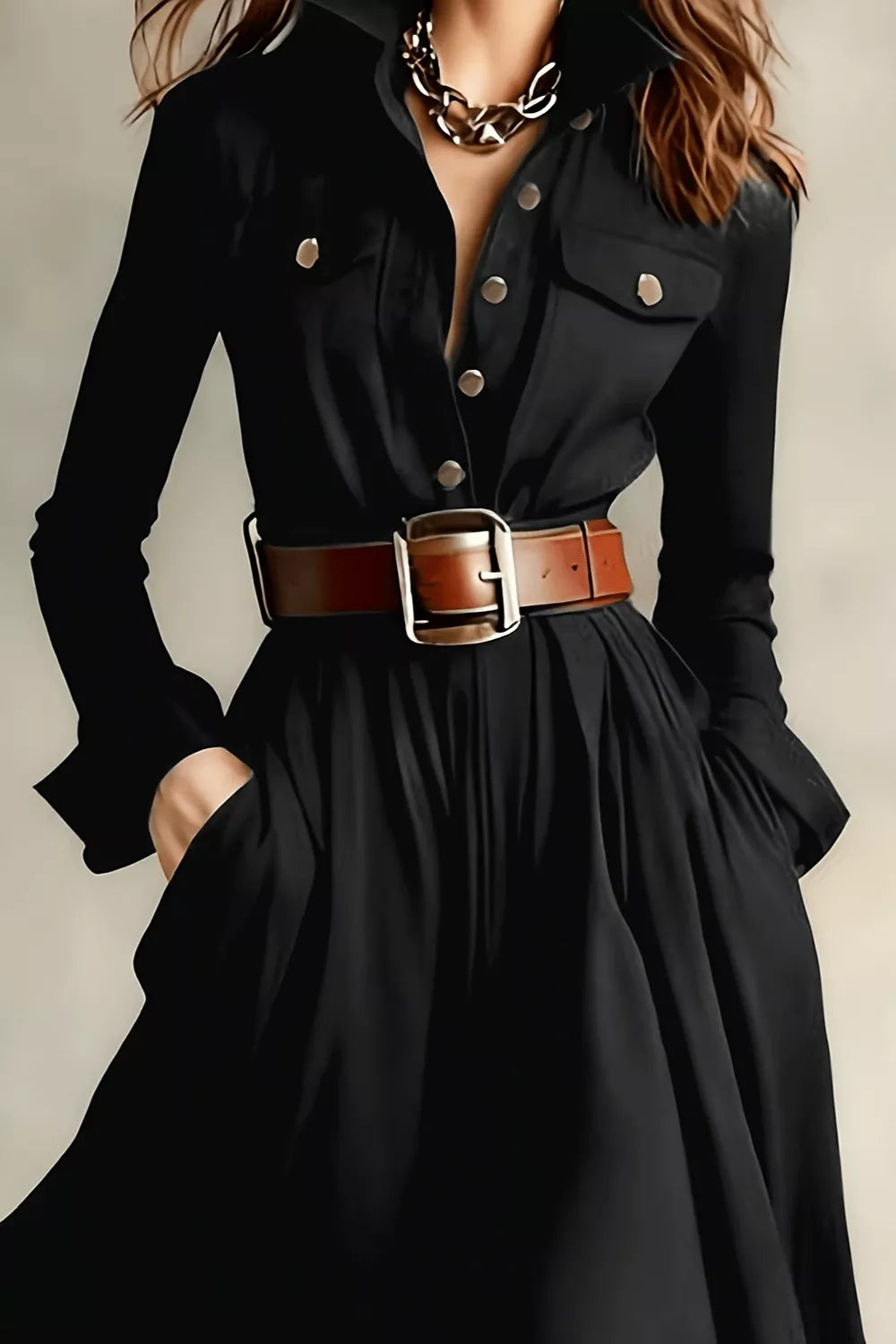 Trendsi Slit Long Sleeve Maxi Shirt Dress -