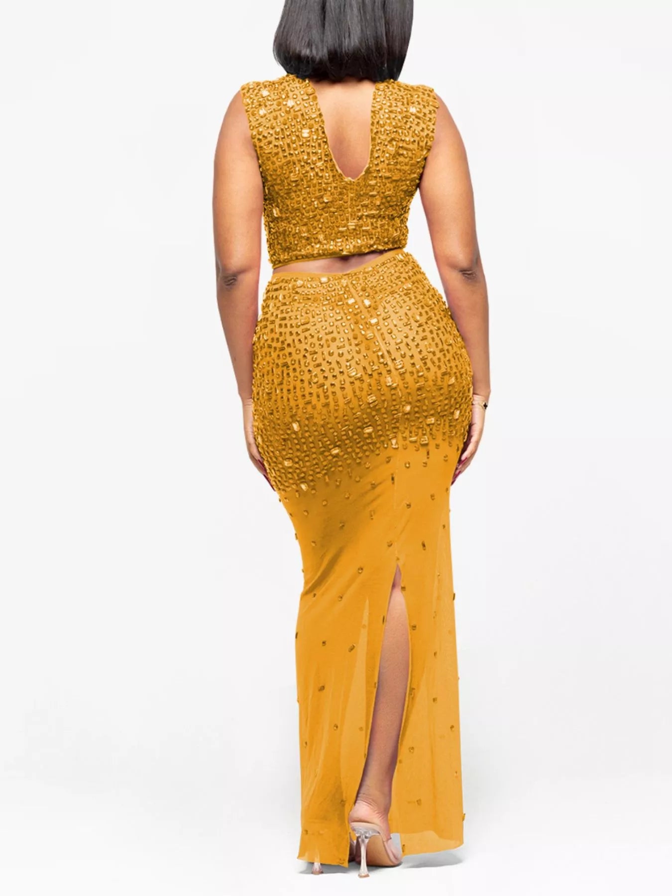 Trendsi Rhinestone Sleeveless Top and Skirt Set -